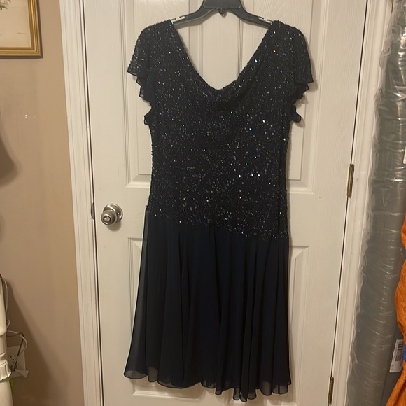 J Kara, Evening, Wedding, Cocktail, Formal Midnight Blue/Navy Blue Beaded Dress - Picture 3 of 4